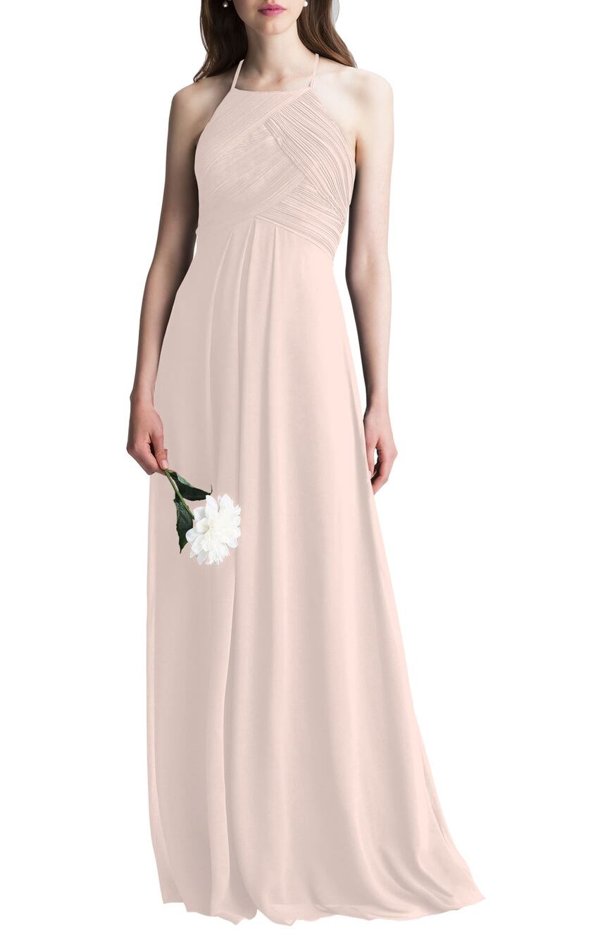 Levkoff Elegant Petal Pink Halter Chiffon A-Line Gown Size 8